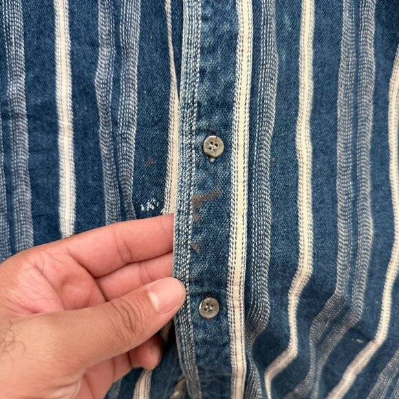 Vintage Wrangler Flannel Shirt Men 17.5-35 Blue Stripe Knit Heavyweight Western - Picture 6 of 10